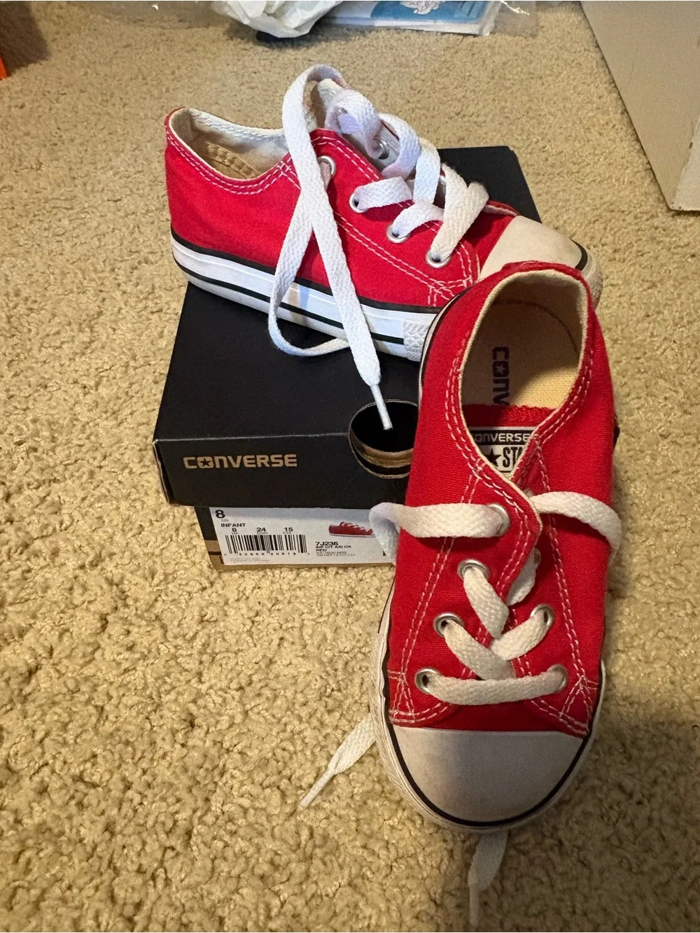 Converse Kids Red Low-Top Canvas Sneakers with White Laces